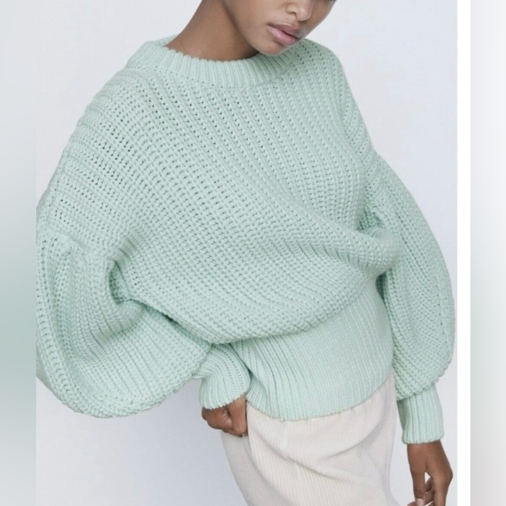 NWOT Zara The Knitwear Collection bandage knit ballon puff sleeve knit sweater